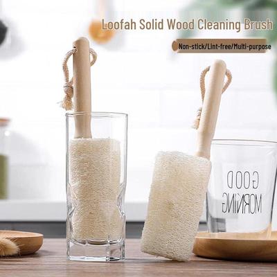 Hanging Wooden Handle Non-Stick Loofah Brush for Cleaning Tea, Glass, and Ceramic Cups