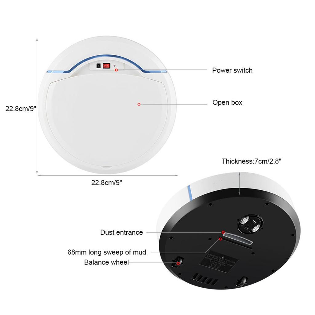 USB Rechargeable Automatic Smart Robot Vacuum Floor Cleaner Household Sweeping Machine Black