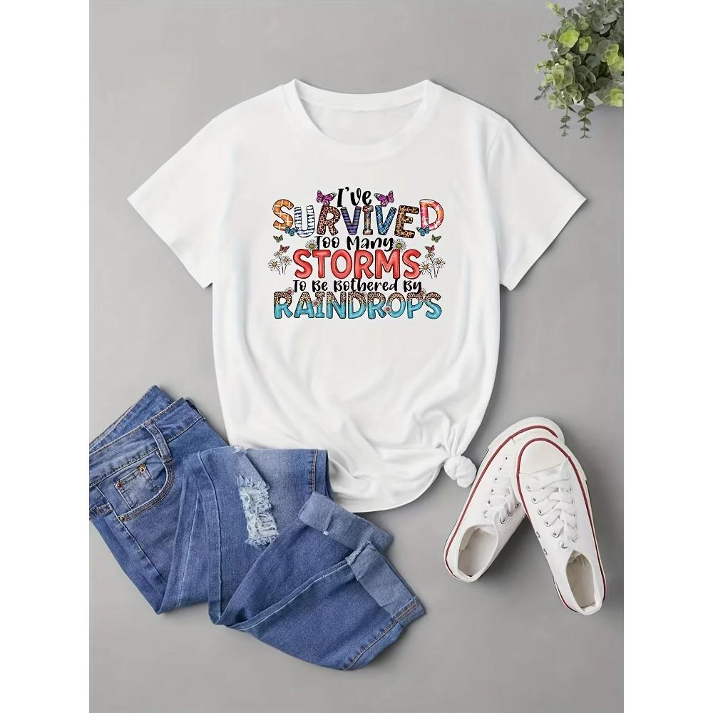 Plus Size Colorblock Letter Print T-Shirt Casual Short Sleeve Top For Spring & Summer Women's Plus Size Clothing