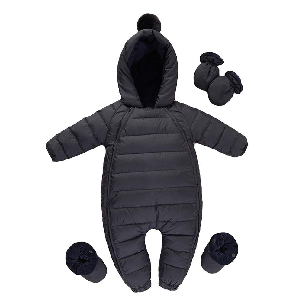 Baby Nest Baby Jumpsuit Coverall Long Sleeve Romper Down Coat with Hood for Fall and Winter for Boys and Girls Wear, Black, 73cm, 6-9 Months,