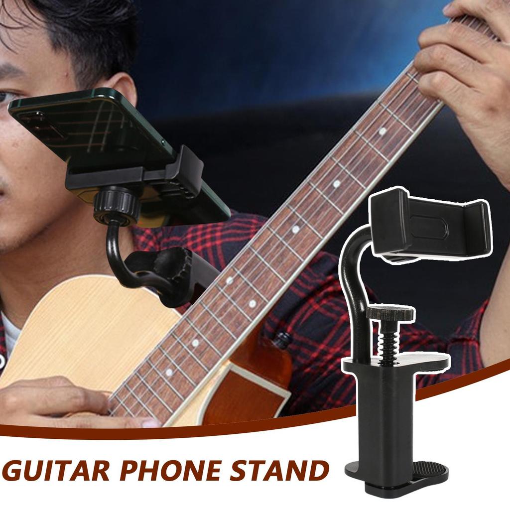 Multi-Purpose Guitar Adjustable Phone Support Hands-Free Guitar Stand Holder Camera Clamp for Recording Video-Calling Streaming