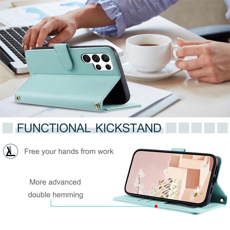 Checkered Leather Wallet Case For Samsung Galaxy S24 S23 S22 S21 S20 FE S10 Note 20 Ultra 10 Plus 9 8 Lanyard Flip Phone Cover