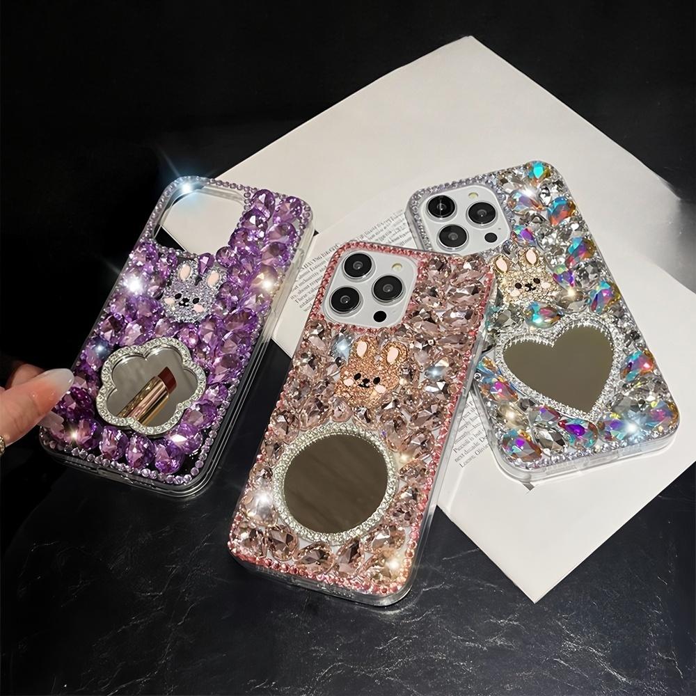 Glitzer-Strass-Handyhülle mit Herzspiegel und süßem Hasendesign, Für iPhone 17 16 15 14 13 12 11 Pro Max Air mini 16e 8 7 Plus X XS XR SE 2022
