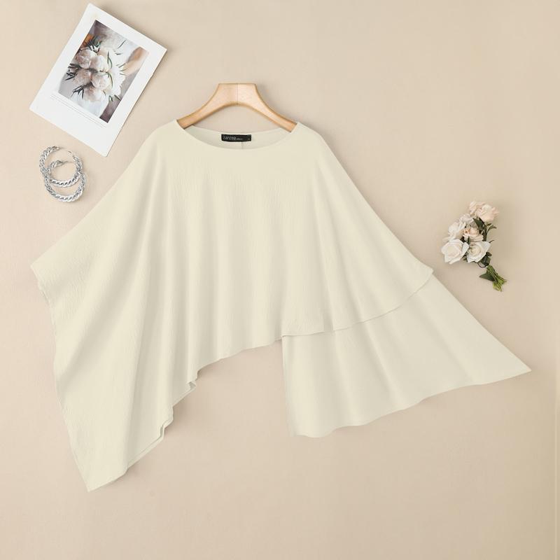 

ZANZEA Женская повседневная блузка с круглым вырезом и рукавами 3/4, свободная накидка XL