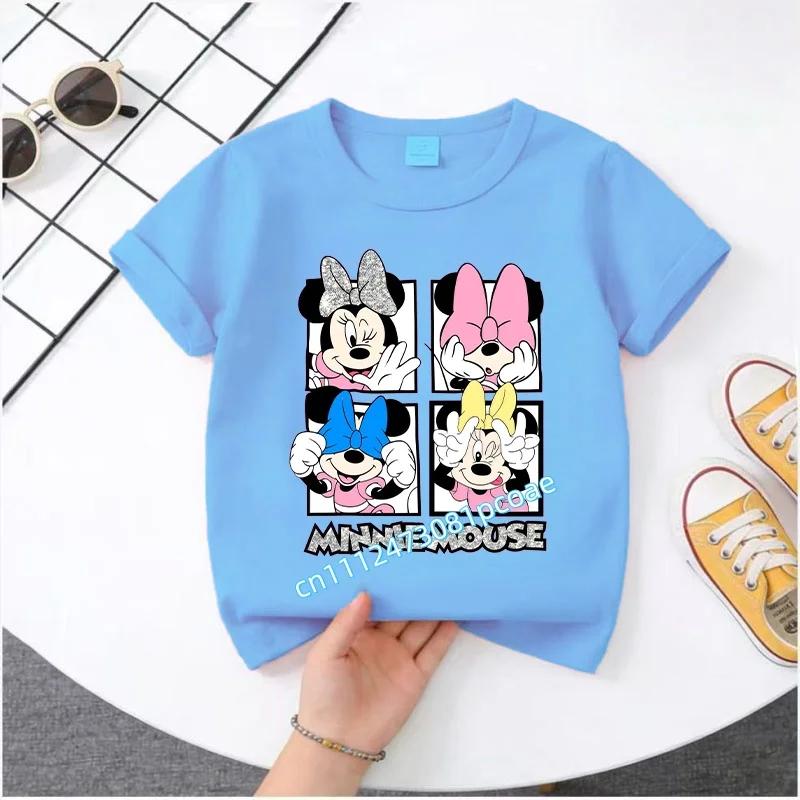New Mickey Minnie childrens pure cotton shortsleeved boys sports shirt girls casual top with cartoon print summer Tshirt