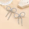 Sparkling Claw Chain Bow Tassel Earrings Women Gold Alloy Stud Drop Wedding Party Jewelry
