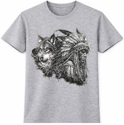 Wolf TShirt Tribal Warrior Headdress Native Spirit Animal Tattoo Graphic Tee