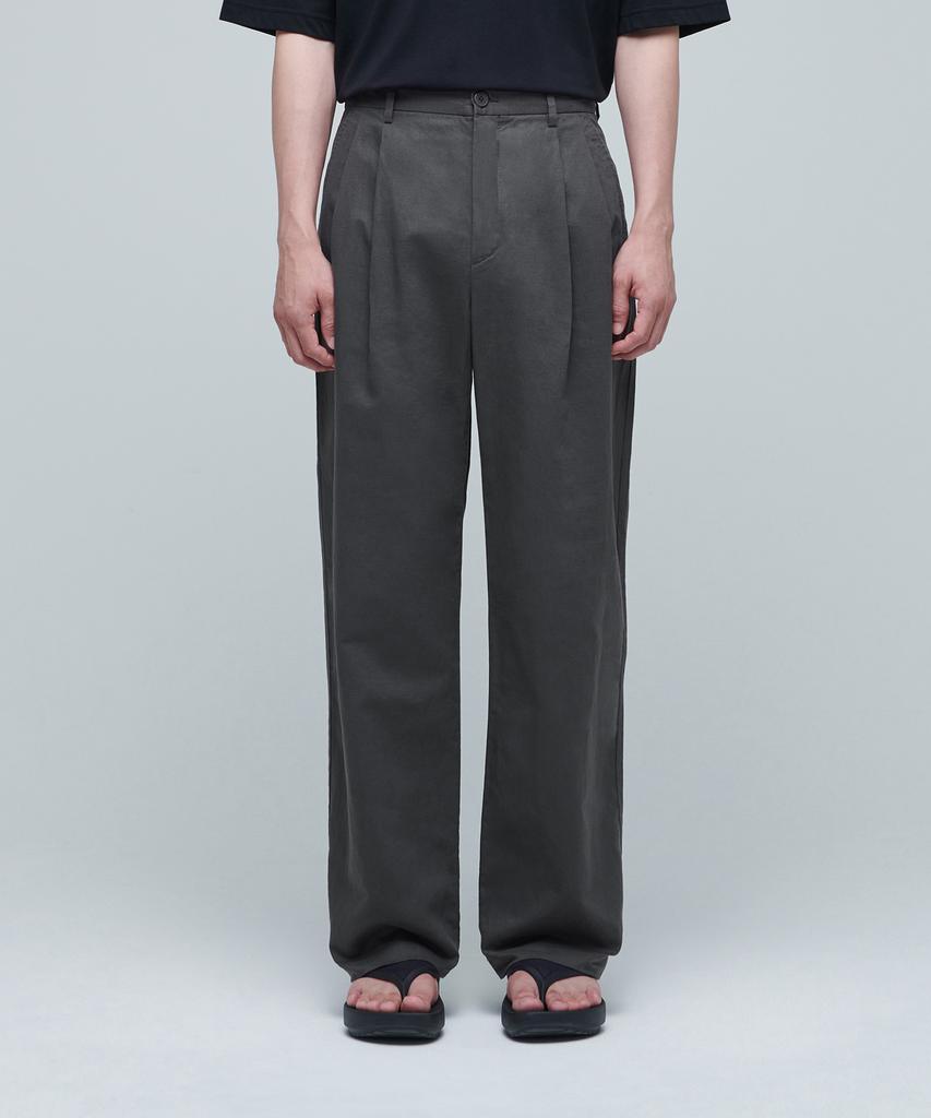 MUSINSA STANDARD Cotton Linen Two-Tuck Wide Pants [Gunmetal]