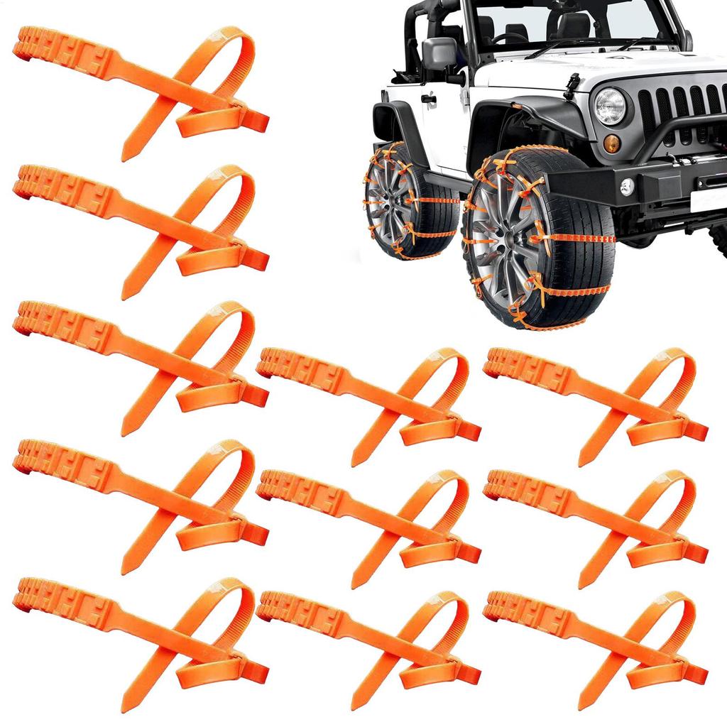 Snow Tire Chains 10 Pieces Automotive Tire Zip Ties for Snow Wheel Anti-Slip Chains for Sedan SUV Truck Outdoor Winter Driving