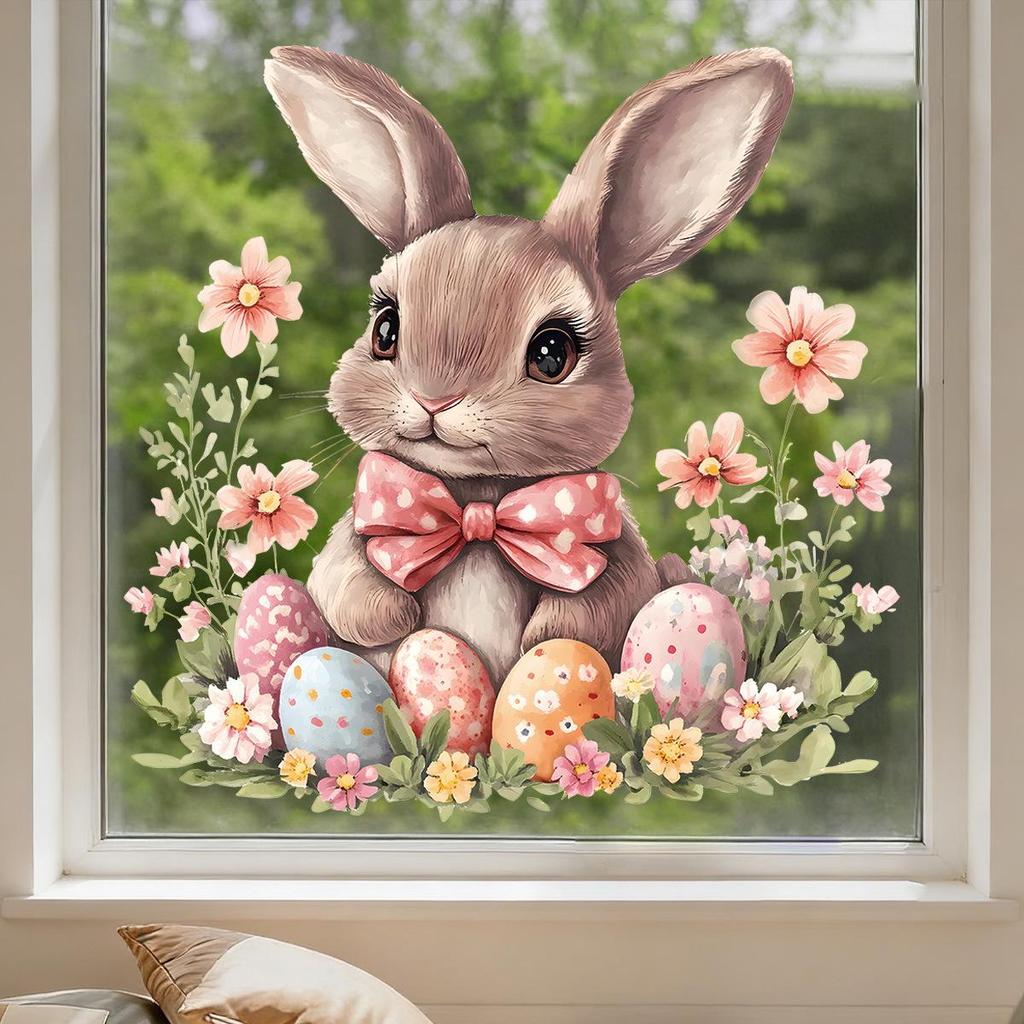 Easter 2026 Rabbit & Egg Window Clings - Decorative Stickers for Bedroom & Living Room