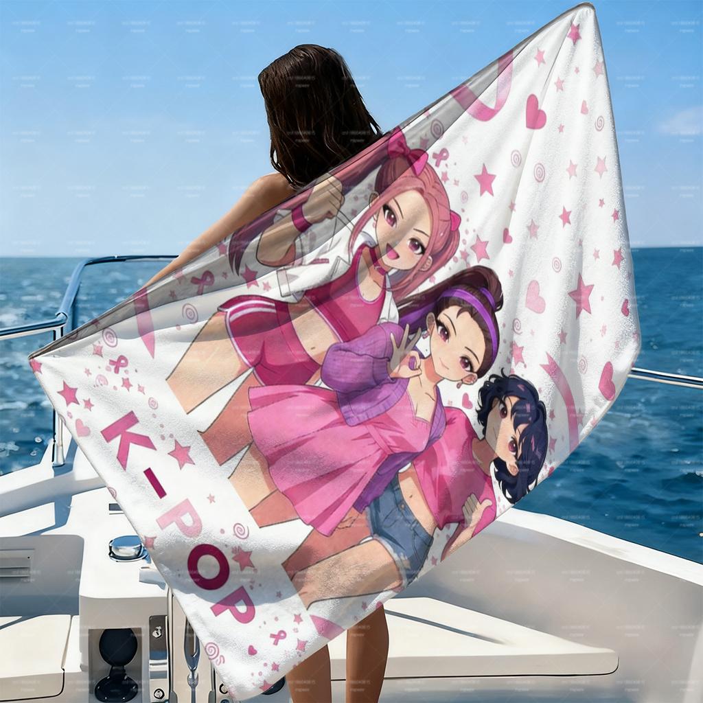 1pz Telo Mare Gruppo K-POP, Asciugamano con Design Cuori Stelle Nastro, Morbido Asciugamano Piscina Bagno per Fan K-POP, Regalo Ideale per Fan