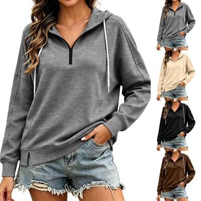 Women's Long Sleeve Zip-Up V-Neck Hoodie Sweatshirt