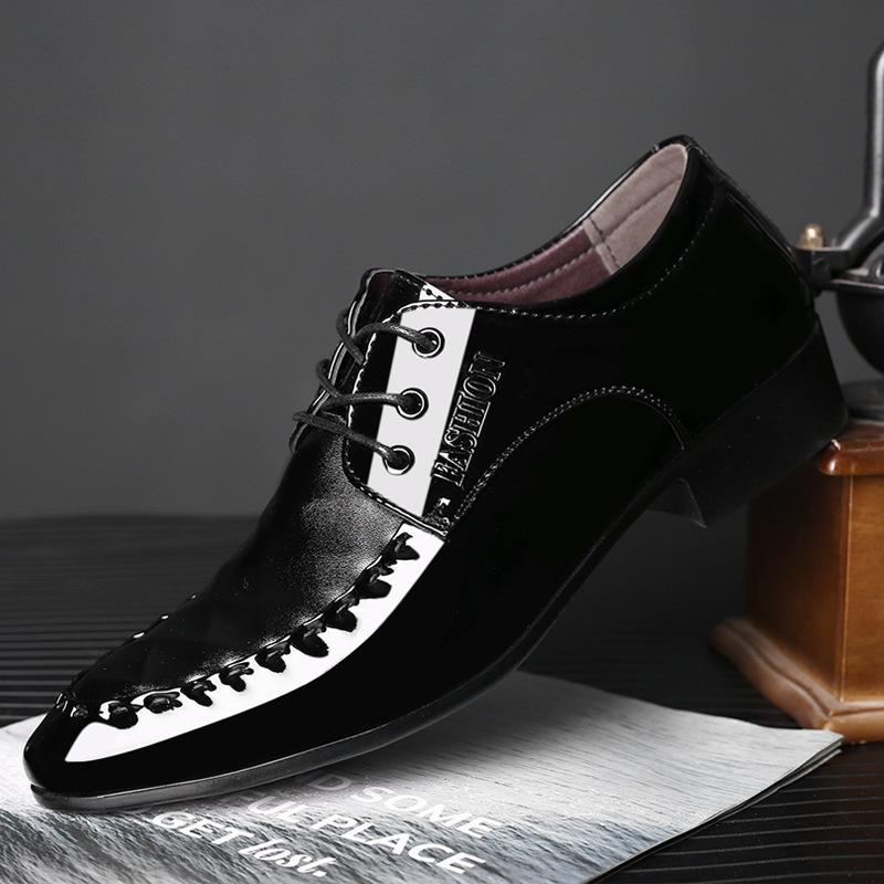 

Men s Dress Shoes Wrinkled Ripple Patent Tuxedo Classic Lace-up Formal Oxfords for Men 2026 New 38 чёрный