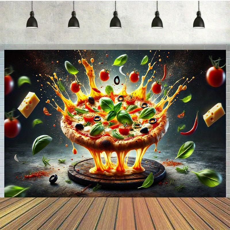 2D Flat Surface, Pizza Party Background, Suitable for Family, Garden or Courtyard Decoration, Polyester Fiber Material