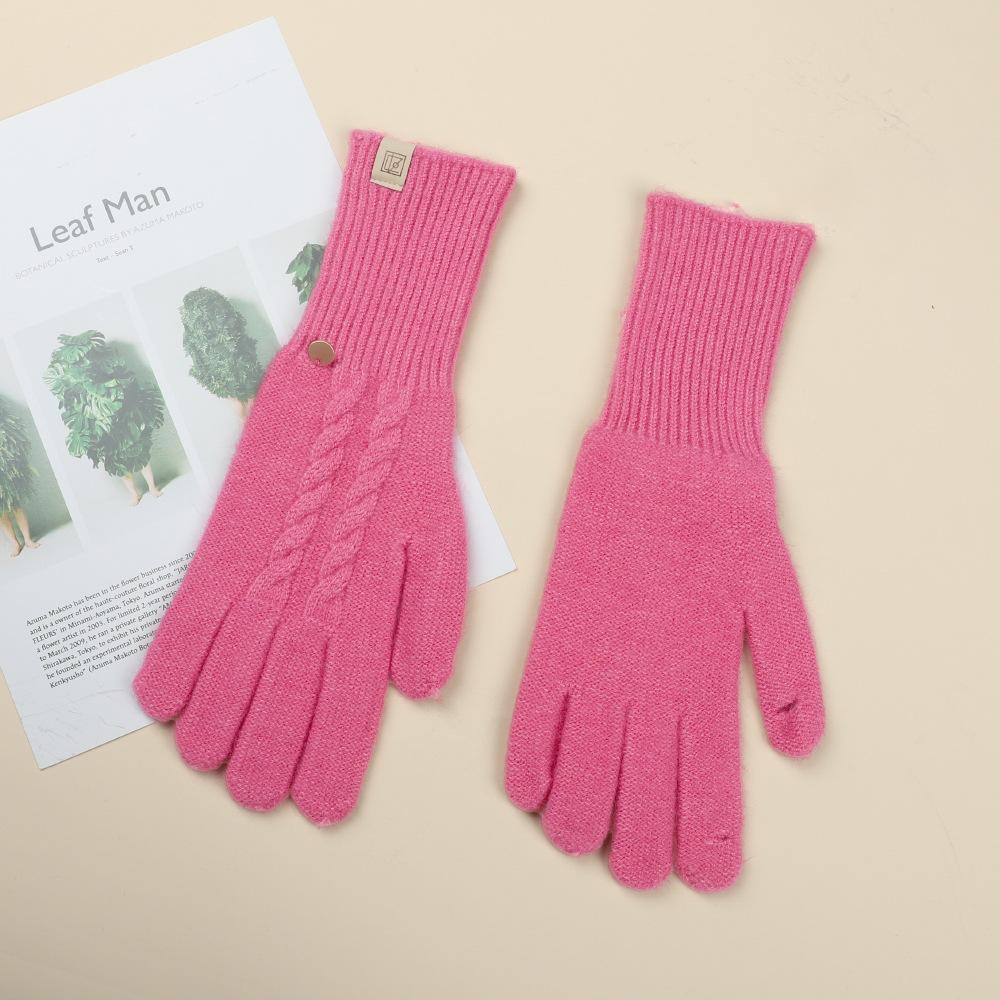 Gloves for Women In Autumn and Winter Thickened Warm Student Knitted Gloves Korean Cute Versatile Electric Bike Yarn Gloves