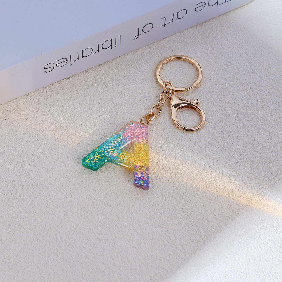 Resin Rainbow Color English Letter Fringed Keychain, Creative High-End Crystal Drop Glue Pendant Jewelry Pendant