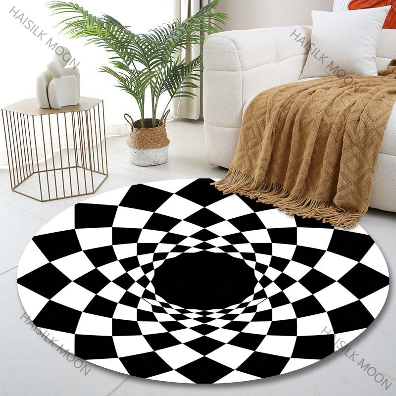 

Multiple sizes Black and white geometric vortex Print Round Carpet Living Room Bedroom Table Chair Sofa Decorative Carpet Diameter -60cm