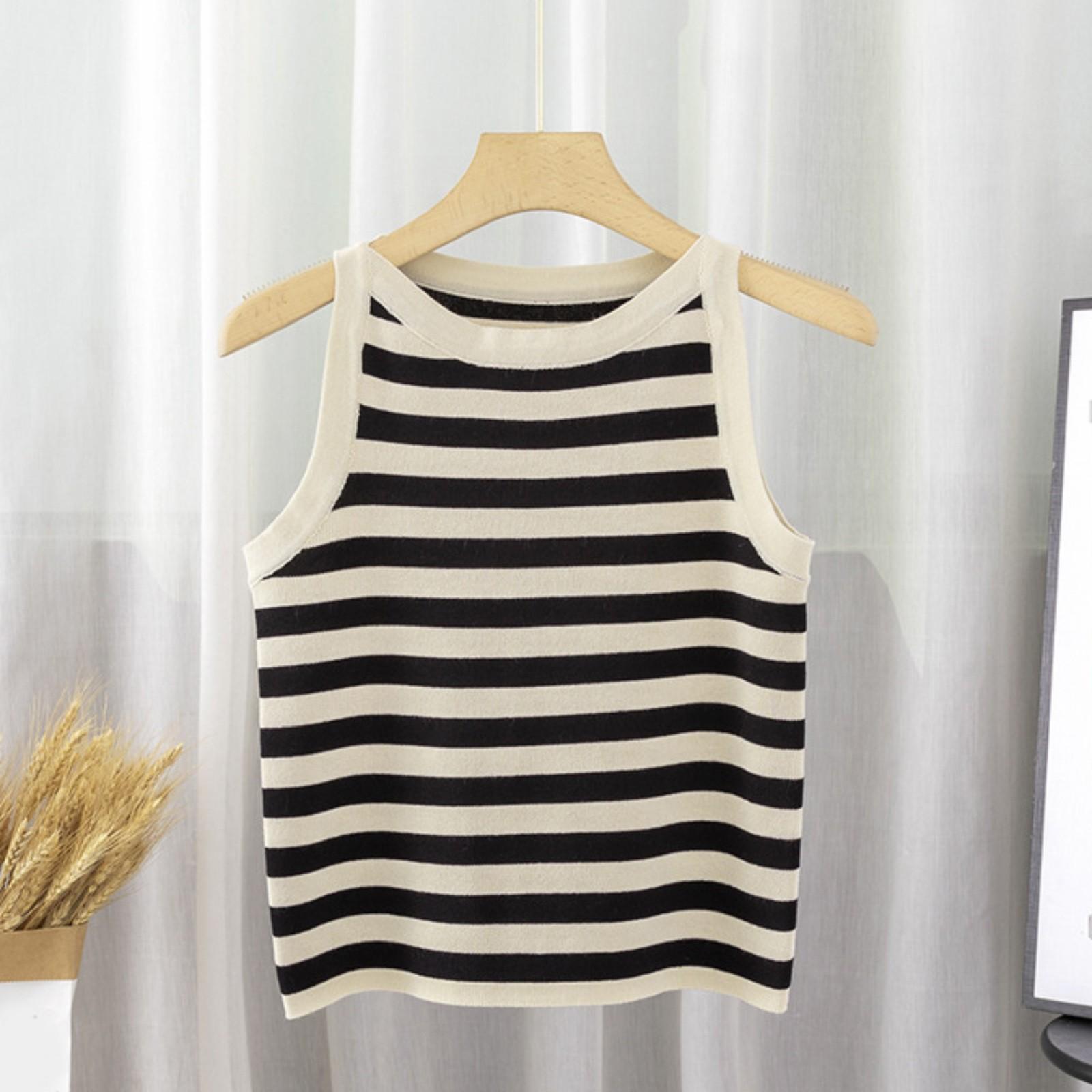 

2024 Новые женские топы-туники без рукавов, летняя мода, базовый эластичный однотонный жилет, уличные рубашки, повседневные майки One Size бежевый