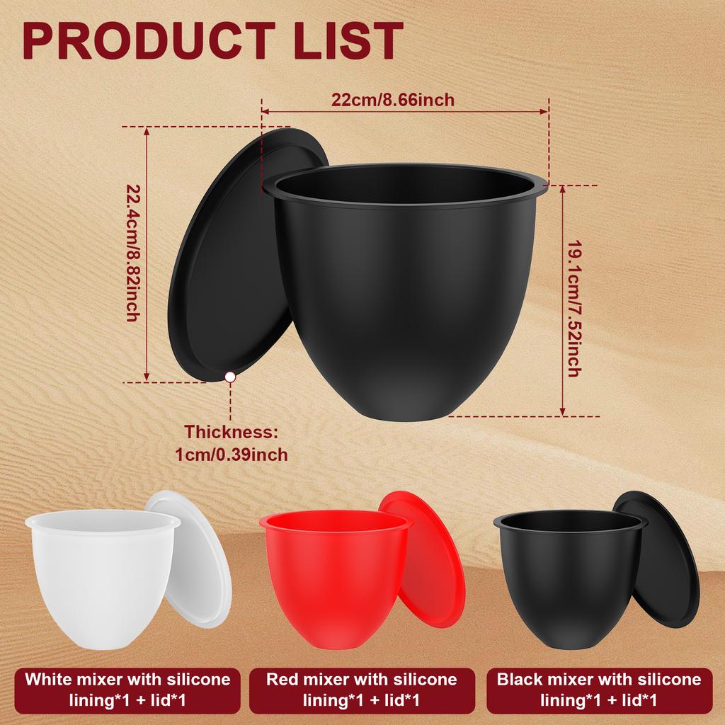 MixAid Silicone Liners for KitchenAid Tilt-Head 5 Qt Mixers – Mixer Attachments3 Liners and 3 Lids Included for Kitchen Tool