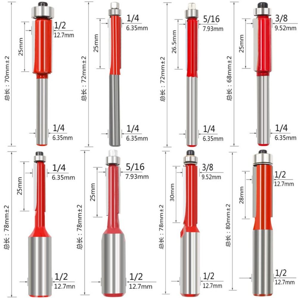 With Bearing Shank Milling Cutter 6mm Shank Carving Cutter Carbide Router Bit  Trimming