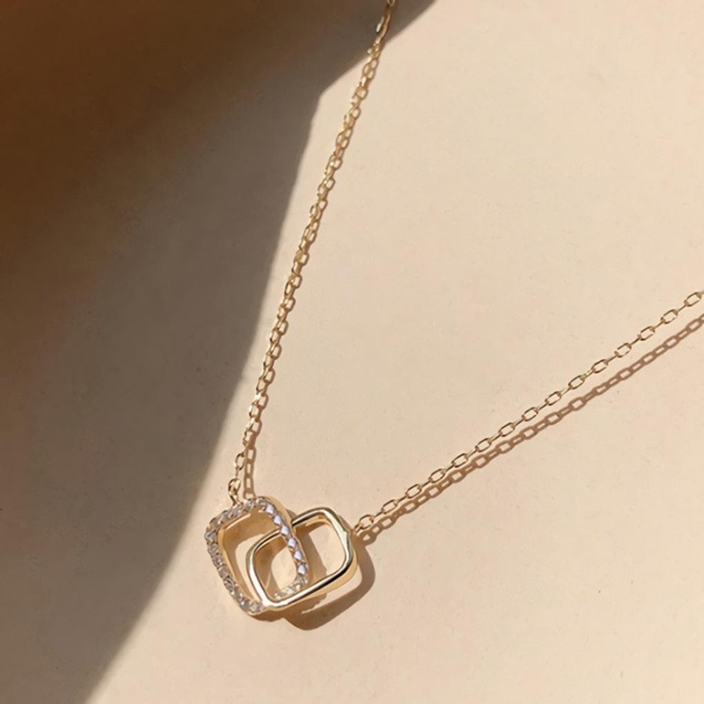 Women's Square Chain Pendant 925 Silver Necklace 14K Gold Plated