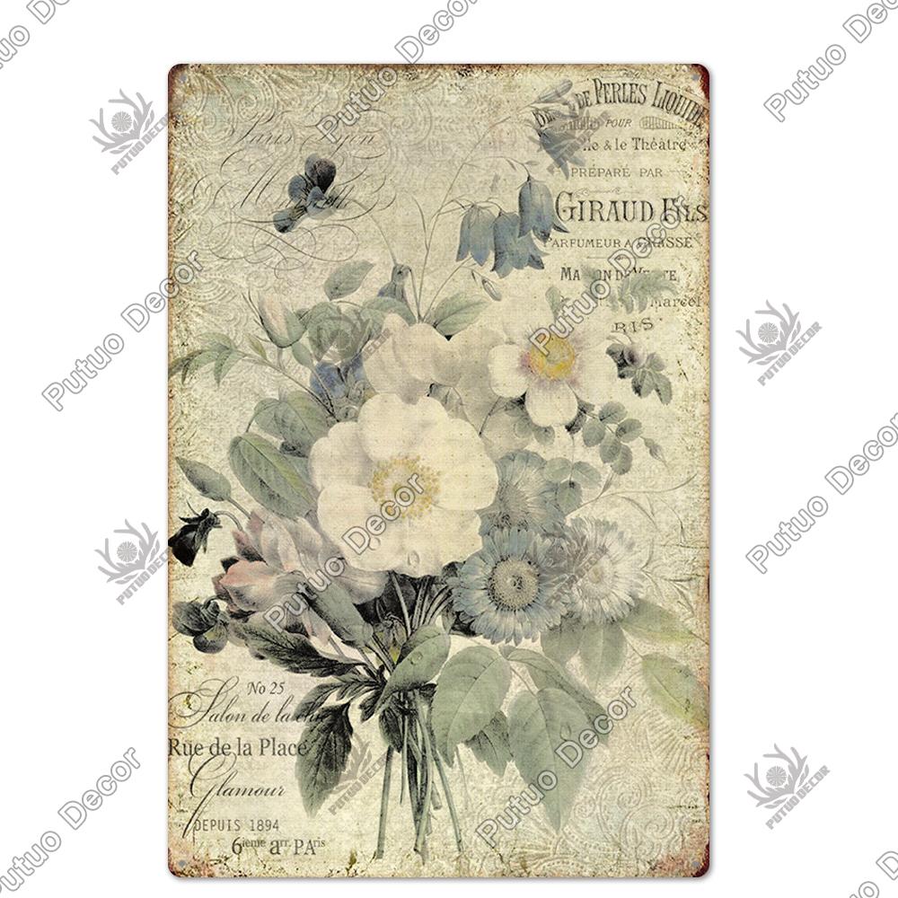 Putuo Decor Flower Vintage Poster Plaque Metal Tin Sign Wall Decorative for Barn Room Kitchen Garage Iron Painting