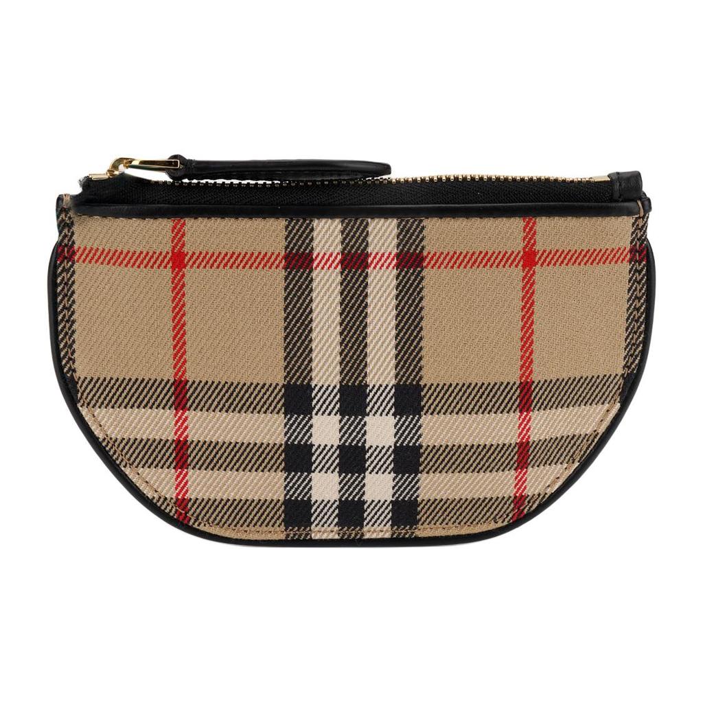 Burberry Olympia Vintage Checkered Elenpiya Zipper Cotton Calfskin Half-Moon Bag Clutch Purse Wallet