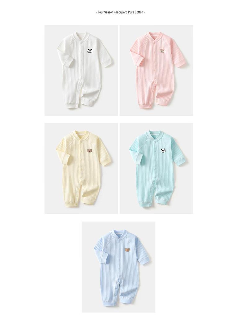Pure Cotton Baby Romper: Open Front, Class A, for 0-12 Months, Spring/Autumn, Newborn Outerwear, Crawling Suit, Single-Layer Base.