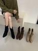 French niche two wear thick heel belt buckle short boots women's autumn and winter new retro classic sleeve suede thin boots