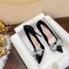 Fashion Women High Heel Shoes Elegant Fad Pointed Tip Fine High Heels Women Water Diamond  Pearl Bow Banquet Wedding Shoes Zapatos Mujer