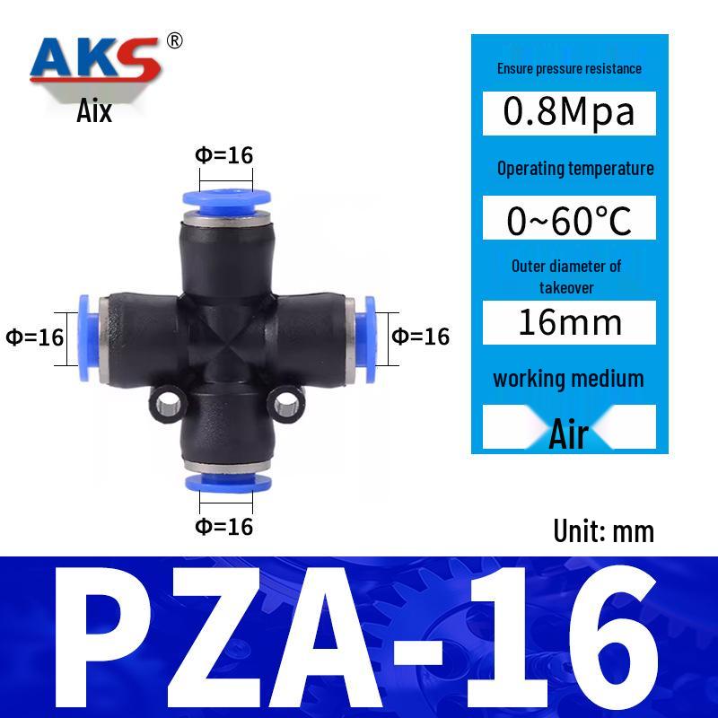 Pneumatic Nylon Air Hose Quick Connect Fittings: PU Straight, PY 5-Way, Cross 4-Way, PZA 3-Way, PE Connector with White/Blue Cap