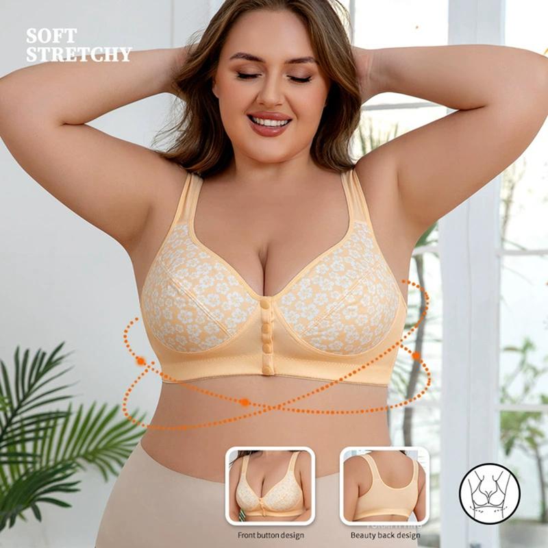 Women's Large Size Printed Front Buckle Bra Comfortable Breathable Vest Underwear