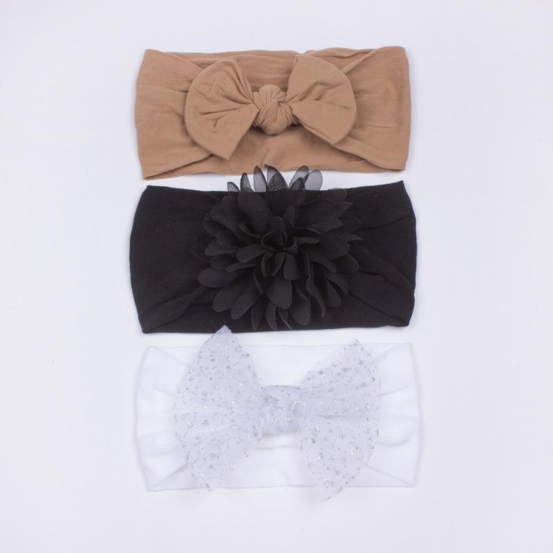 3Pcs new children's hair accessories, baby nylon bow does not hurt the skin, wide headscarf, baby headband.