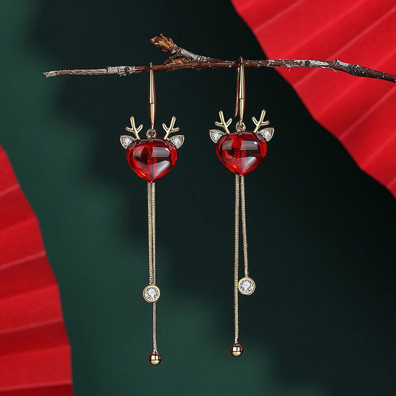 Chinese Red Series Festive Earrings: Retro National Style for New Year & Christmas Gifts