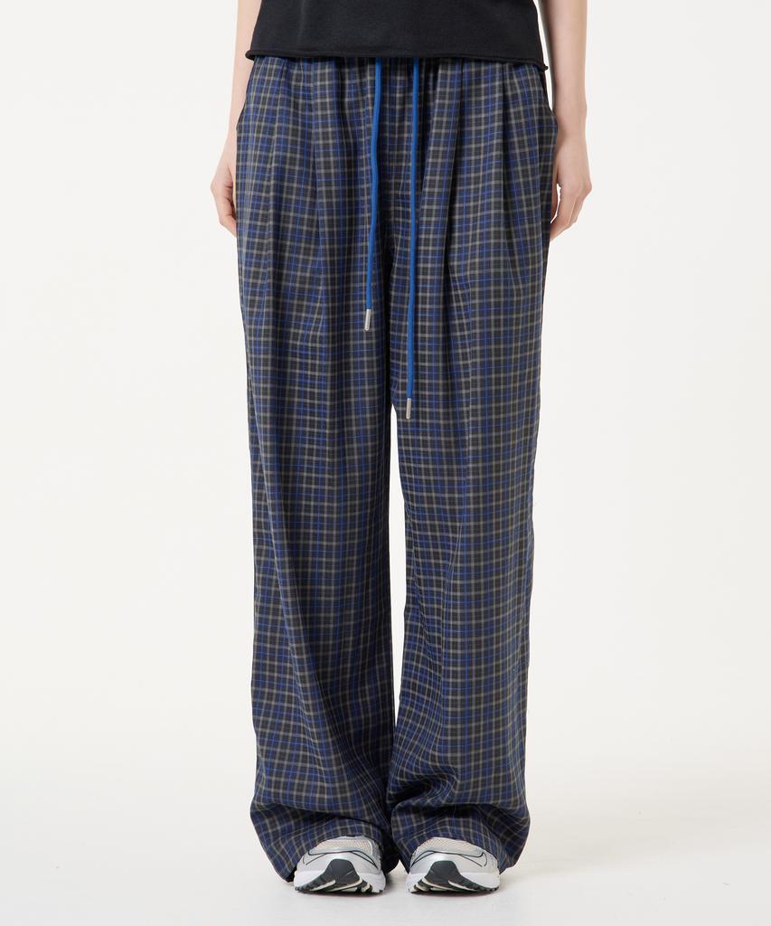 UNKNOWN PLANET Check Elastic Waist Slacks Pants Blue