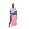 TW738 European & American Cute Fashion Spicy Girl High-Waisted Plaid Denim Patchwork Skirt