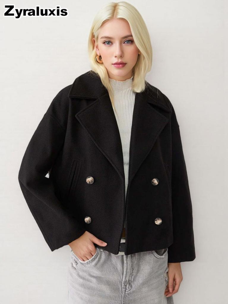 Wool Coat for Women Autumn Simple Overcoat Double Button Female Jacket