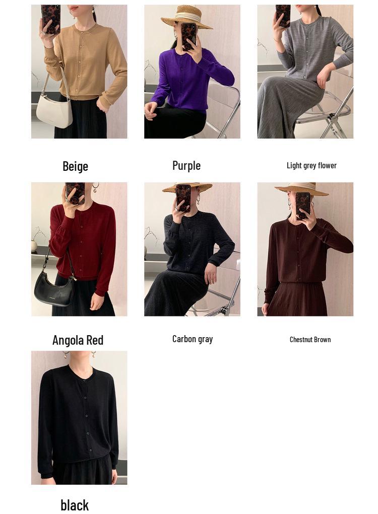Lekasha Women's Loose Fit Wool Cardigan - Round Neck Long Sleeve Knitwear Pullover