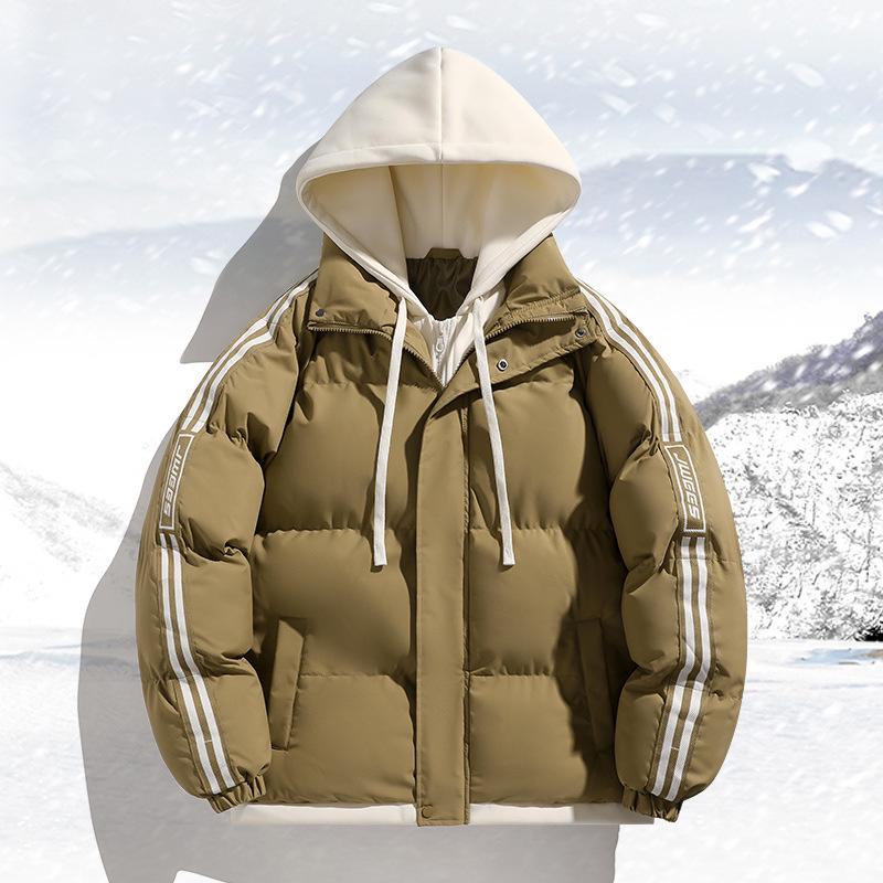Men's 2026 Autumn/Winter Hooded Cotton Jacket - Thick, Warm, Trendy Striped Design for Couples