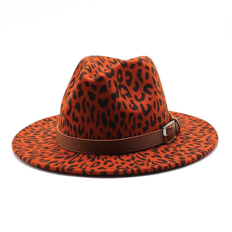 Men'S And Women'S Leopard Print Woolen Top Hat Jazz Hat Felt Hat
