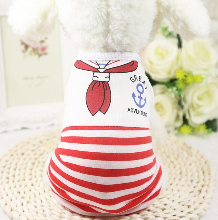 Spring/Summer Navy Striped Dog Cat Pet Clothes Vest Red Bow Tie Supplies
