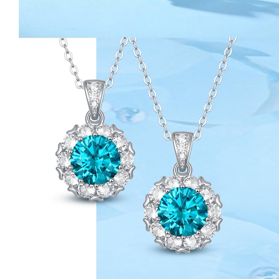 D Color 3 Carat Blue Moissanite Necklace Pendant for Women Fine Lab Diamond Gemstone S925 Pure Silver Neck Chain Jewelry