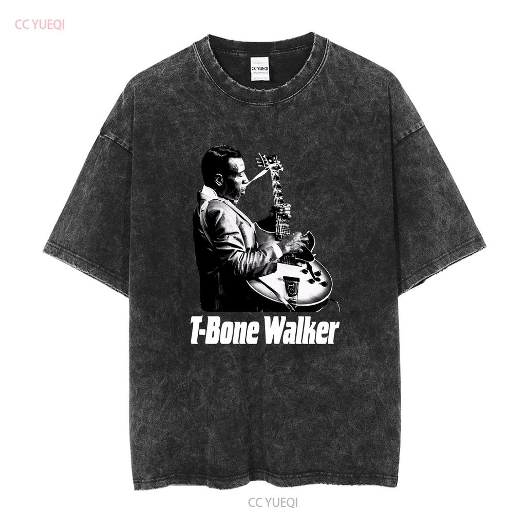 VINTAGE T Bone Walker Camicia Nera Manica Corta manica lunga o maniche vintage Lavata Comoda Leggermente alla Moda casual
