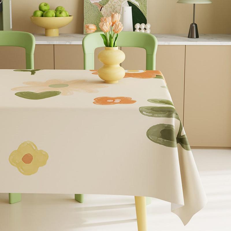 Fresh Floral Rectangle Tablecloth  Kitchen Dining, Waterproof Oil-Proof Non-Stick Botanical Table Cover Home Decor