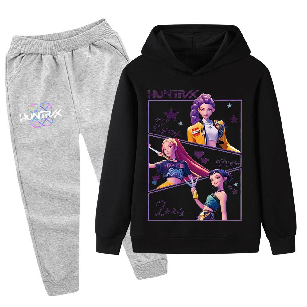 PB1241 Kinder Jungen Mädchen Kpop Mira Zoey Rumi Aufdruck Langarm Kapuzenpullover Hose Hosen Kleidung Sets