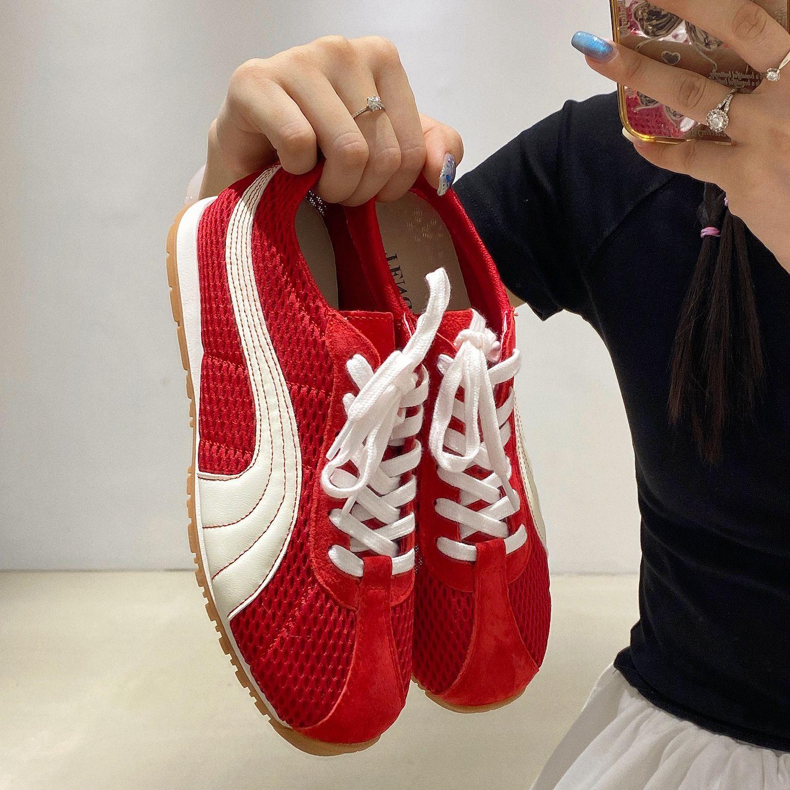 

Leather Casual Breathable Single Mesh Outdoor Mountaineering Jogging Forrest Gump Sports Board Shoes Platform Red Mesh German Training Shoes Women 35 красный