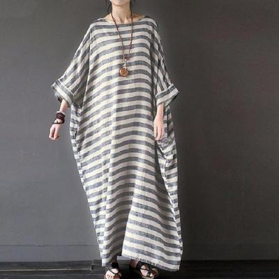 5XL Vintage dlouhé šaty Dámská móda Velké velikosti Boho šaty z bavlny s dlouhým rukávem