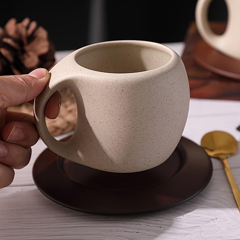 1 stück Keramik Kaffeetasse Untertasse Set Retro Latte Amerikanische Kaffeetasse Holzachterbahn Nachmittagstee Tasse Untertasse Löffel Blume Teetasse Für Cafe