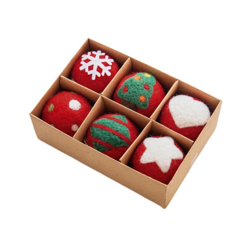 6pcs Hanging Felt Christmas Ball Wool Felt Christmas Pendant Colorful   Xmas Tree