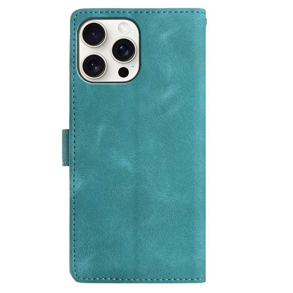 For iPhone 16 Pro Max Case Imprinted Feather PU Leather Wallet Phone Cover with Wrist Strap